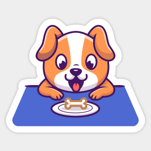 Cute Dog Looking Bone On Plate Sticker